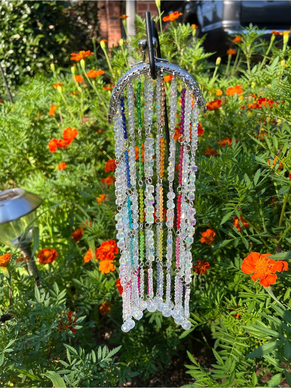 Hand-Wired Silver Clear and MultiColor Glass Suncatcher with Crystal Kiss Lock